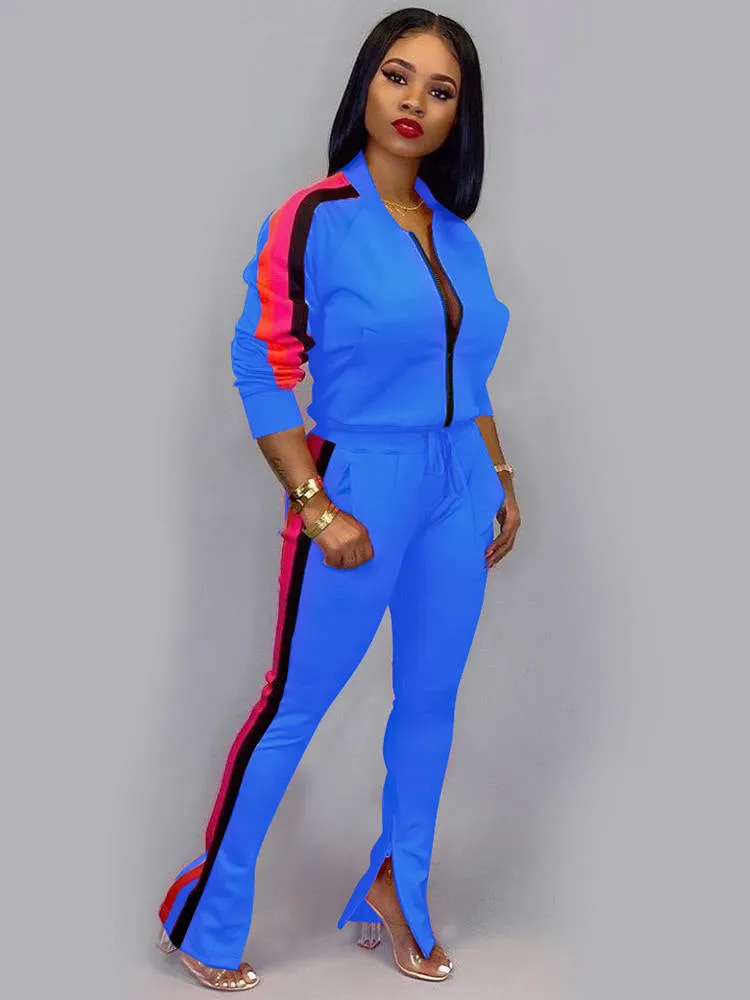 2 Piece Sideline Sweatshirt Jacket Slit Flare Pants