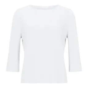 3/4 Sleeve Fitted Cotton Sweater - White