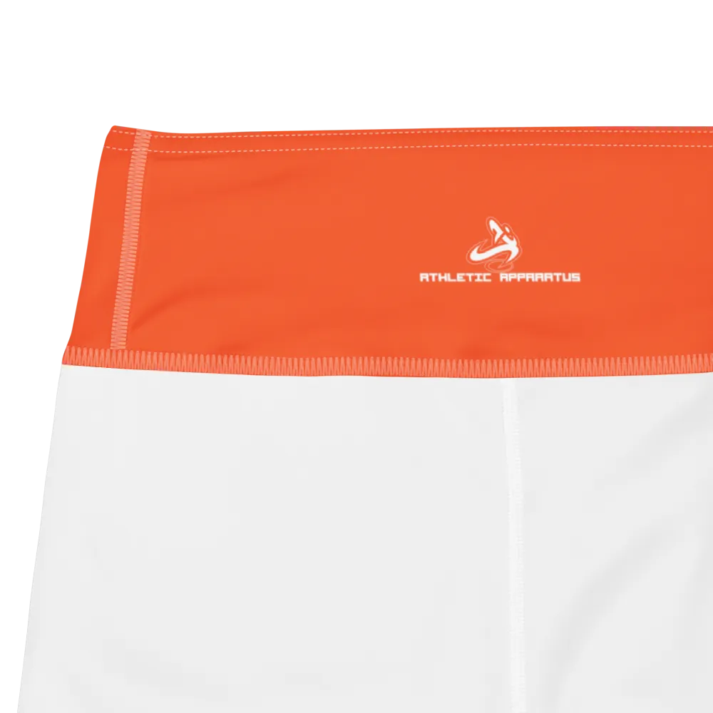 Athletic Apparatus Outrageous Orange White logo White stitch Yoga Shorts