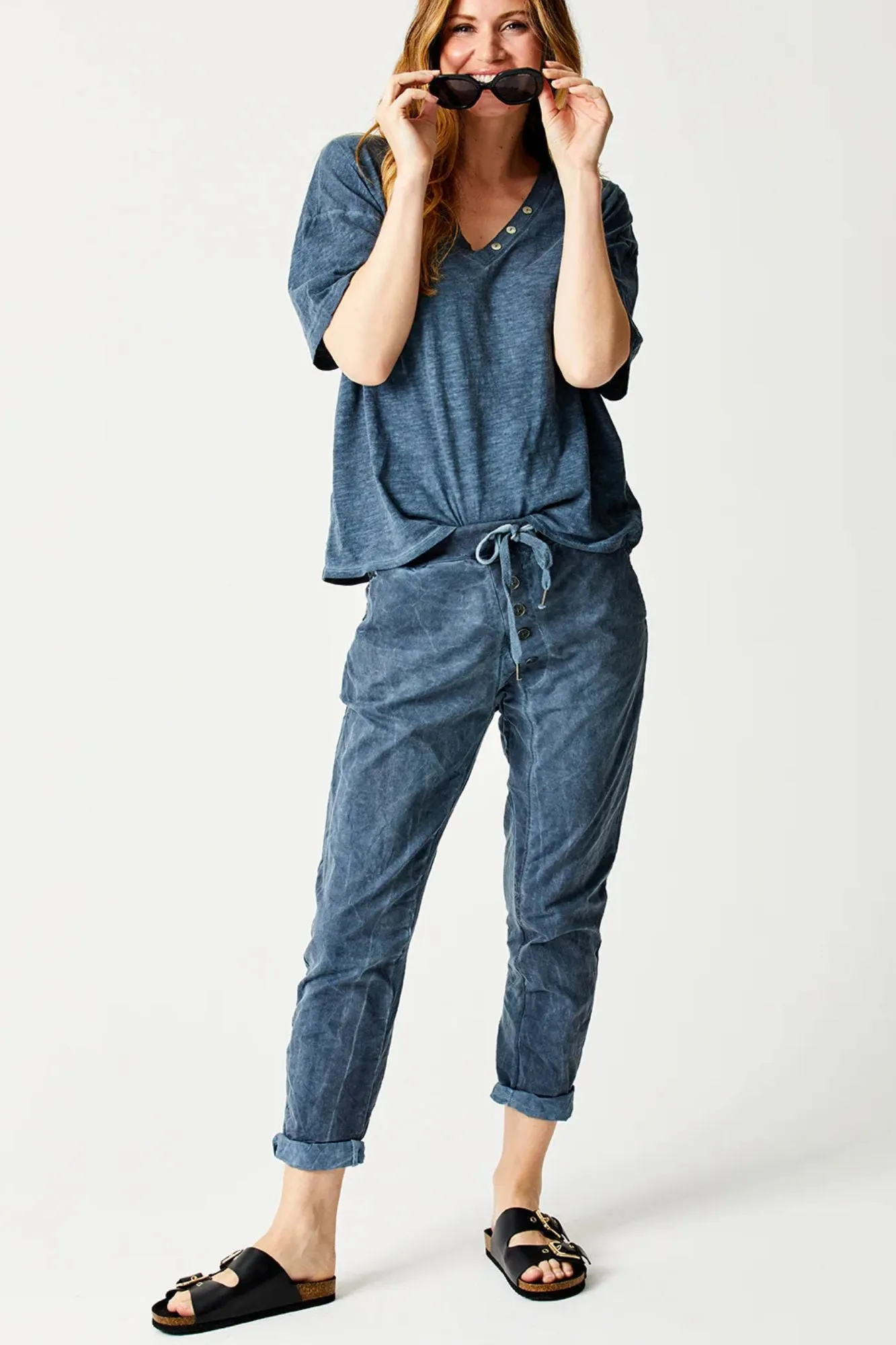 Becca Vintage Wash Button Detail Joggers