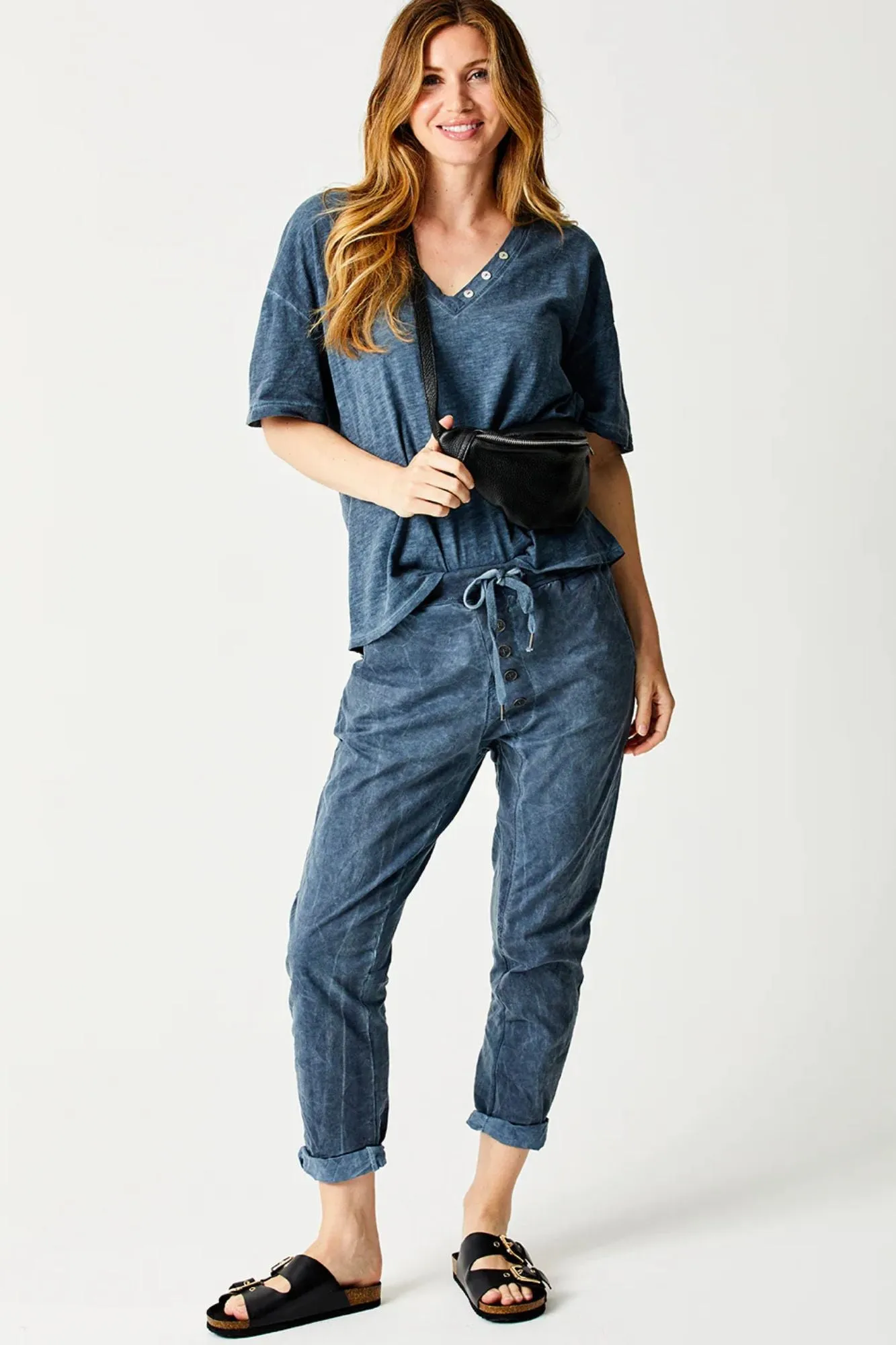 Becca Vintage Wash Button Detail Joggers