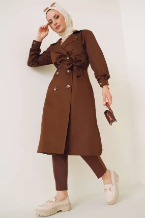 BGD Women T5853 Wrap Neck Hijab Trench Coat - Brown - Avondale
