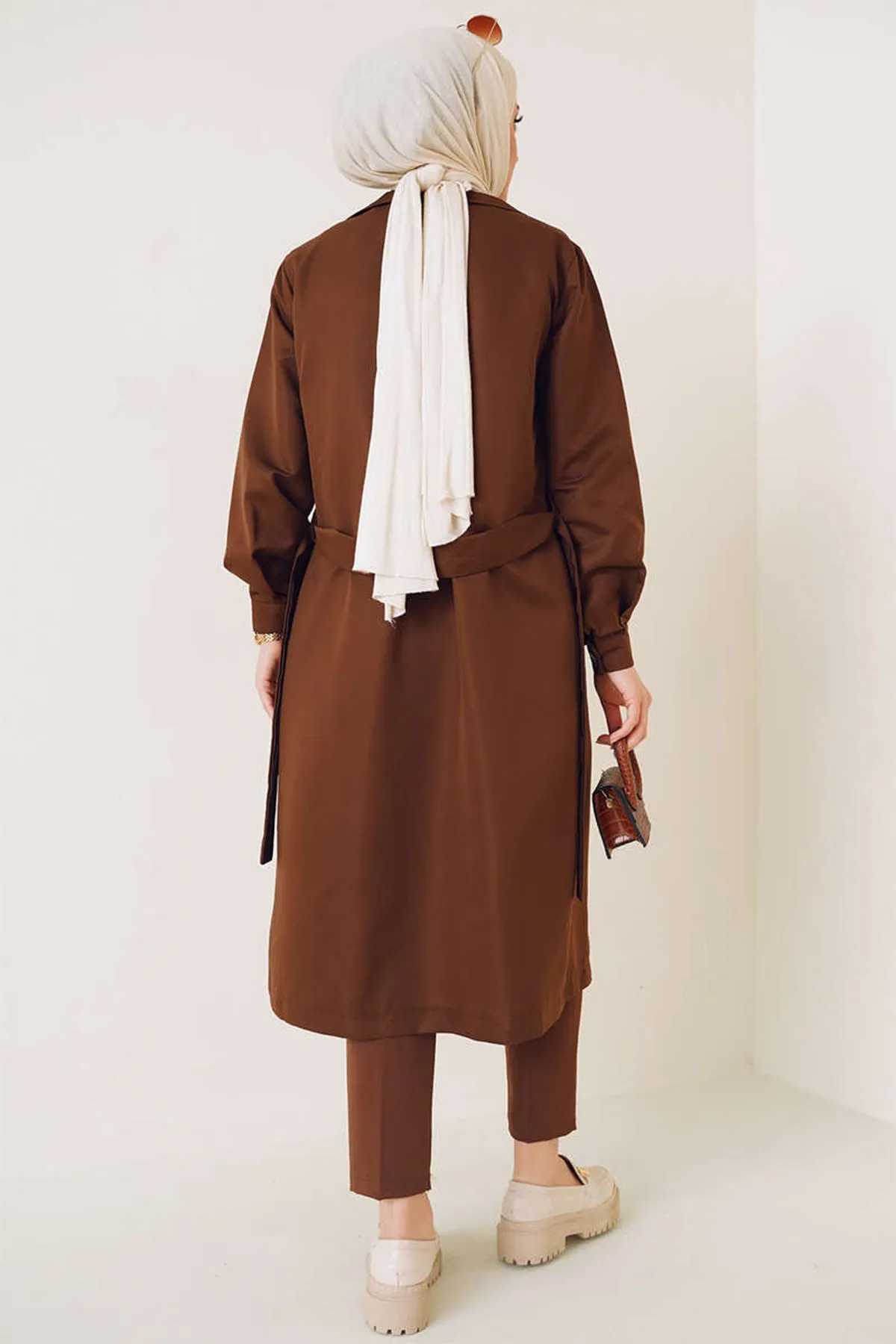 BGD Women T5853 Wrap Neck Hijab Trench Coat - Brown - Avondale