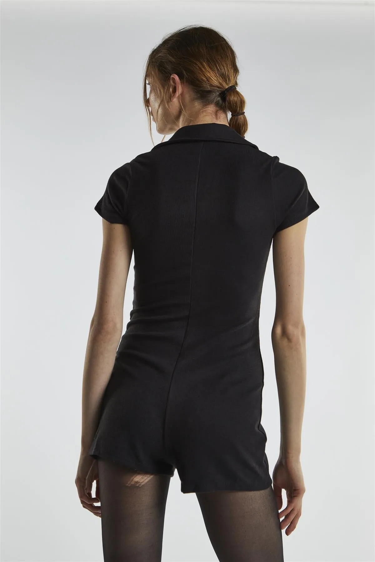 Black Button-Front Playsuit