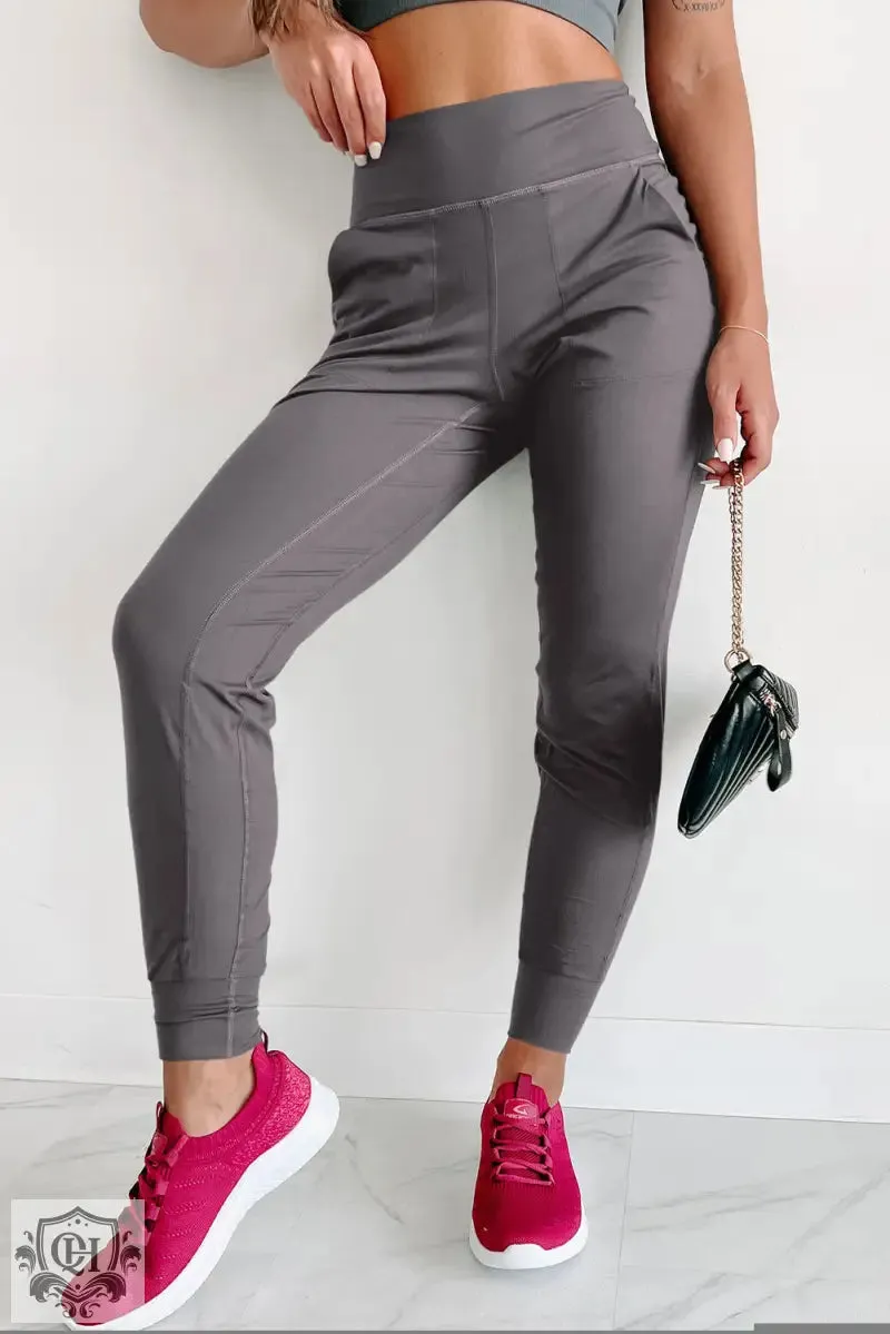 Black Exposed Seam High Waist Pocketed Joggers