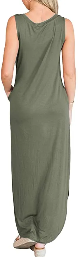 Black Rainbow Women's Casual Loose Long Sleeveless Sundress with Pockets - ANRABESS