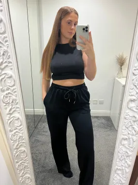 Black wide leg joggers