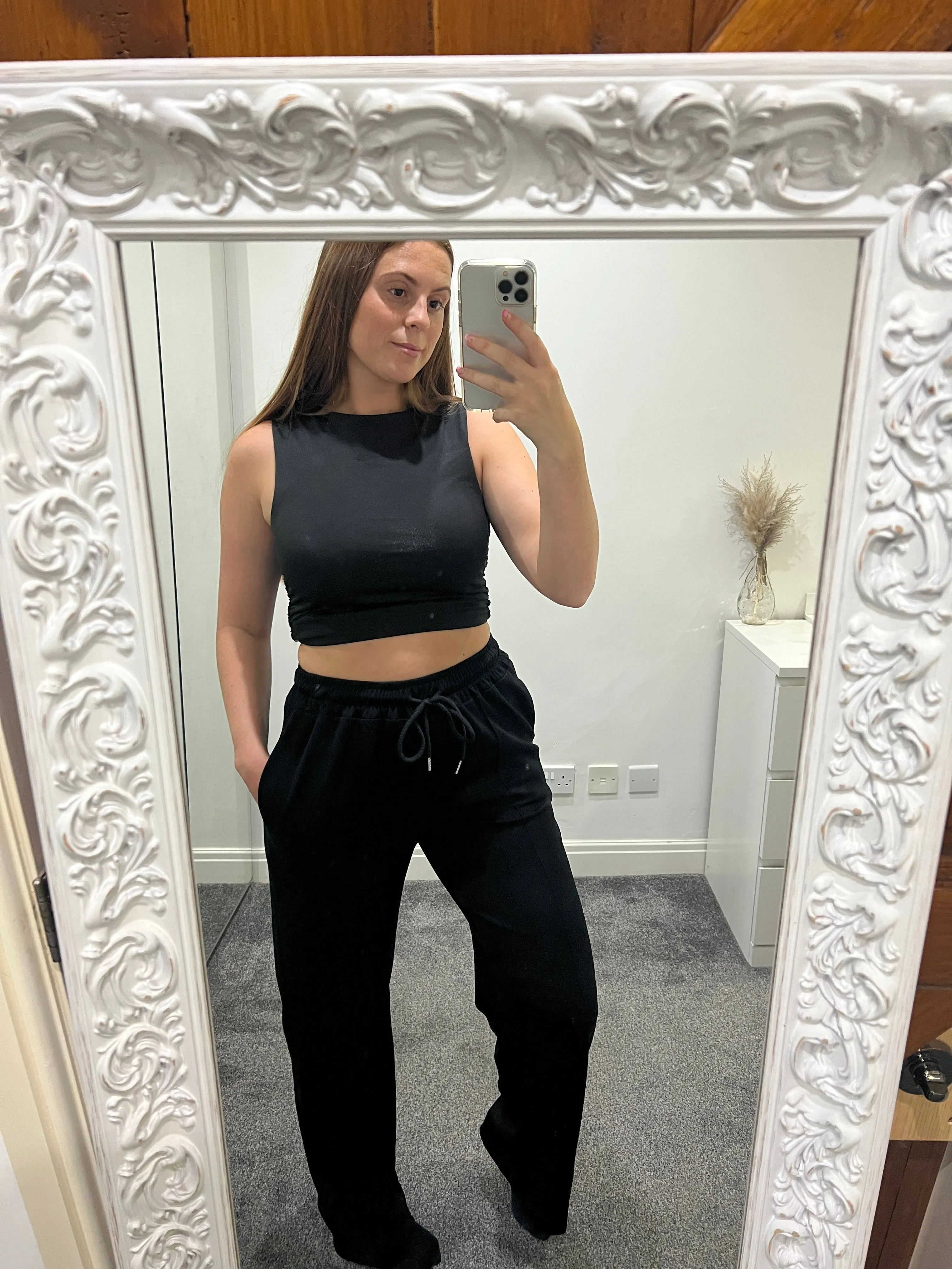 Black wide leg joggers