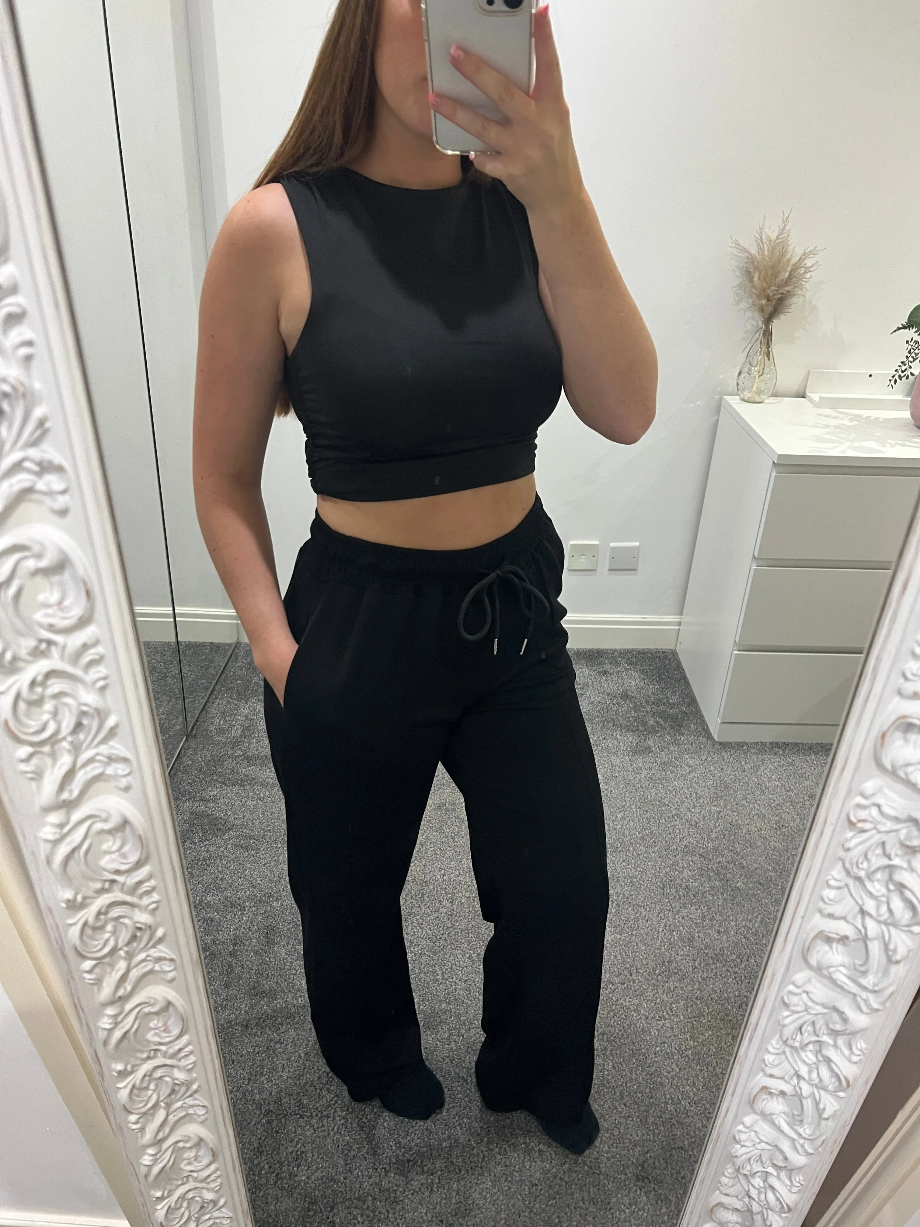Black wide leg joggers