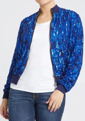Blue Embellished Zip Up Bomber Jacket - FINAL SALE