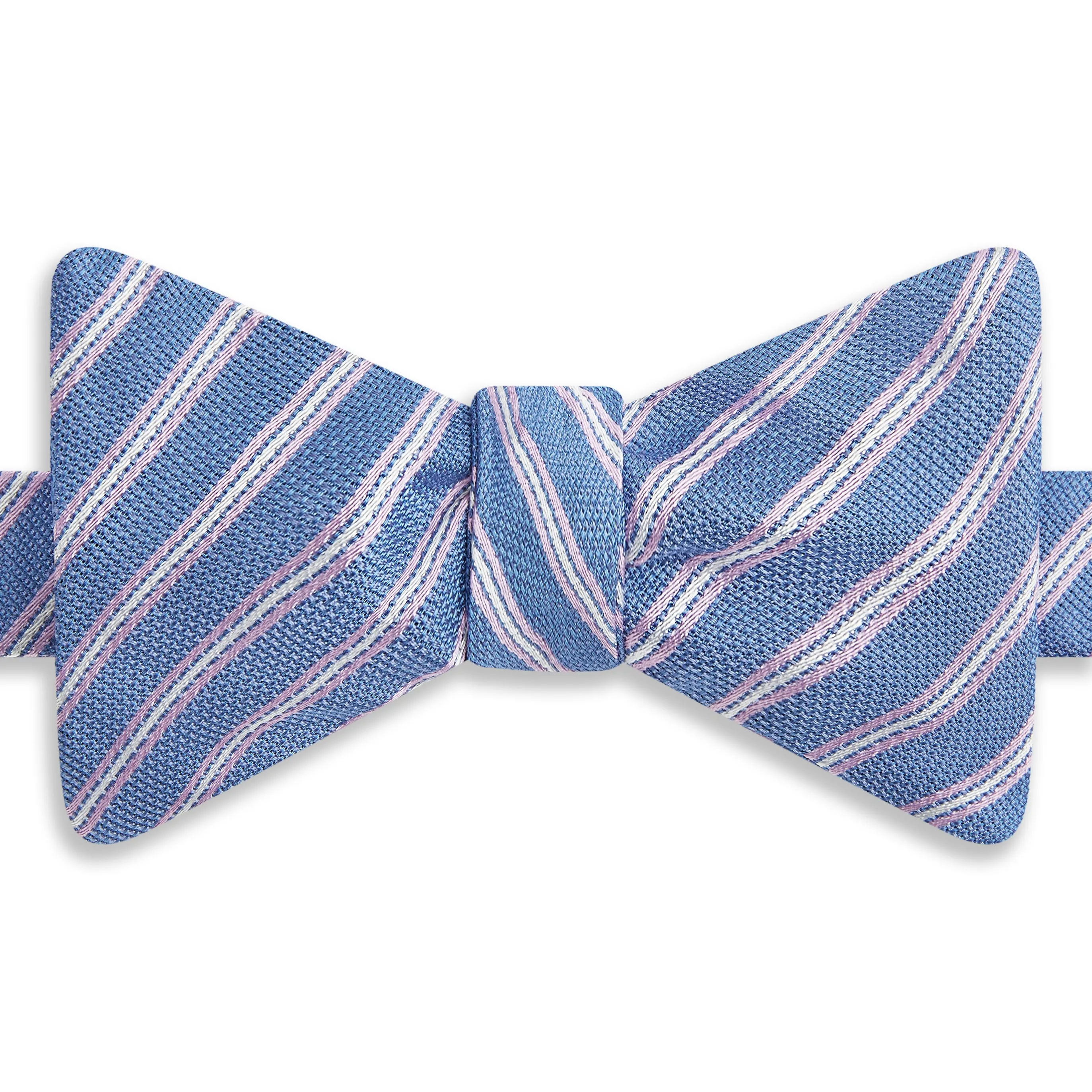 Blue Textured Stripe Woven Silk Bow Tie