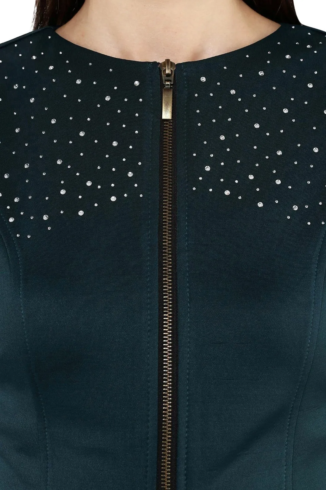 Bottle Green Crystal Studded Jacket