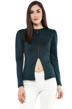 Bottle Green Crystal Studded Jacket