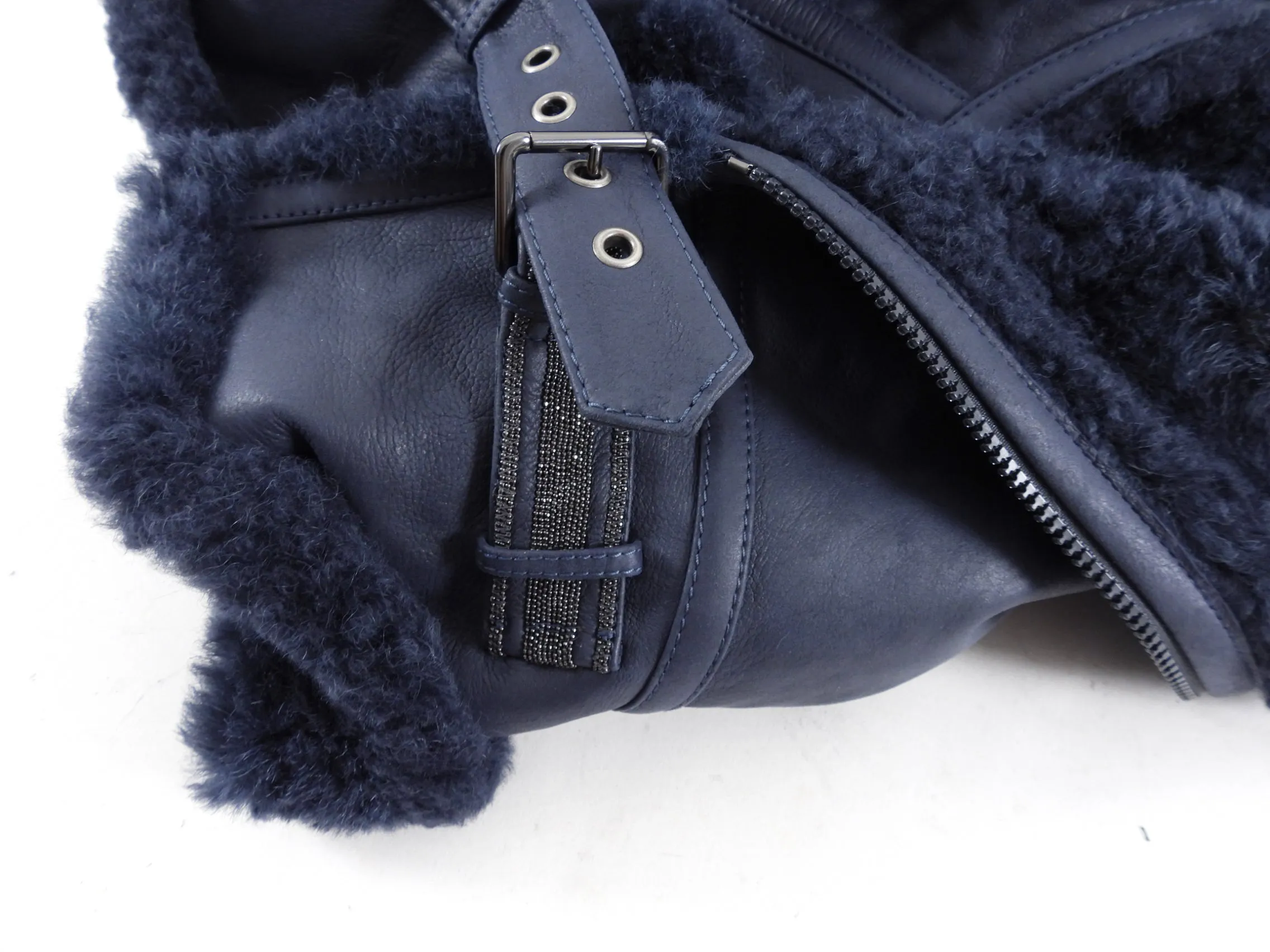 Brunello Cucinelli Midnight Navy Shearling Zip Jacket - IT40 / S (4/6)