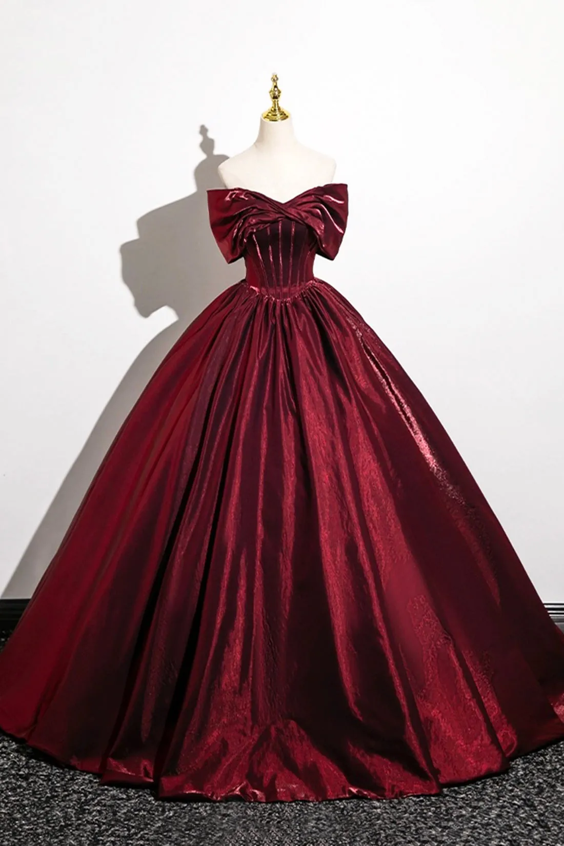Burgundy Satin Long Prom Dress, A-Line Off the Shoulder Evening Formal Dress