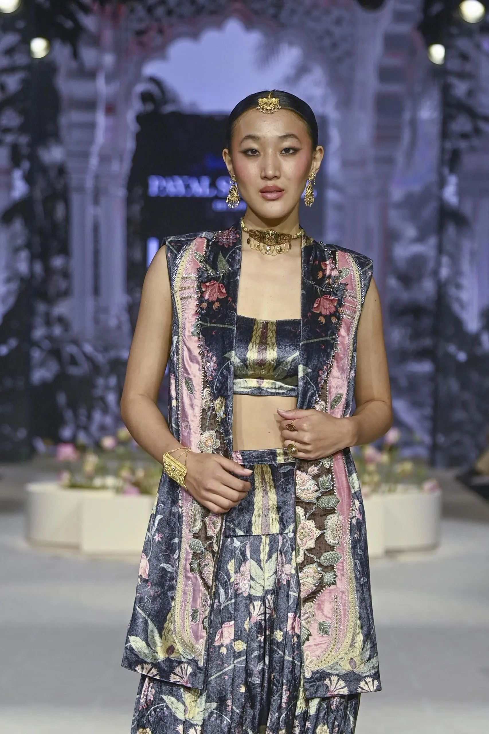 Bushra Black Printed Forest Whisper Embroidered Blazer With Bustier And Embroidered Patiala Salwar