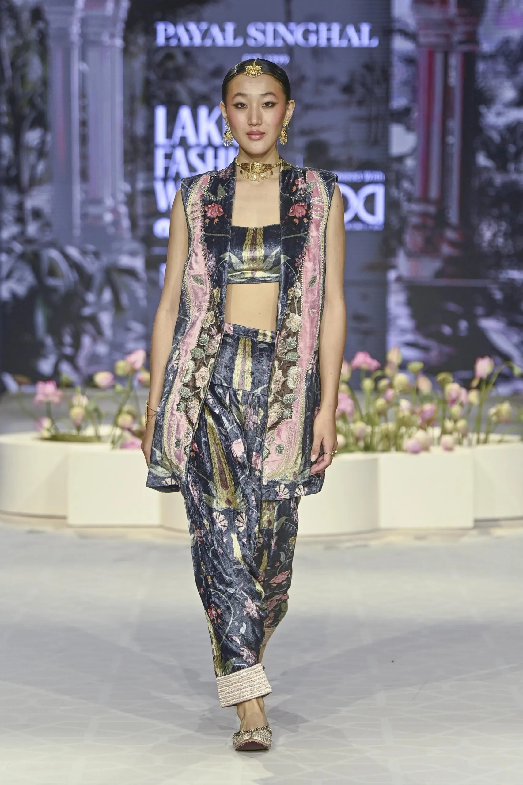 Bushra Black Printed Forest Whisper Embroidered Blazer With Bustier And Embroidered Patiala Salwar