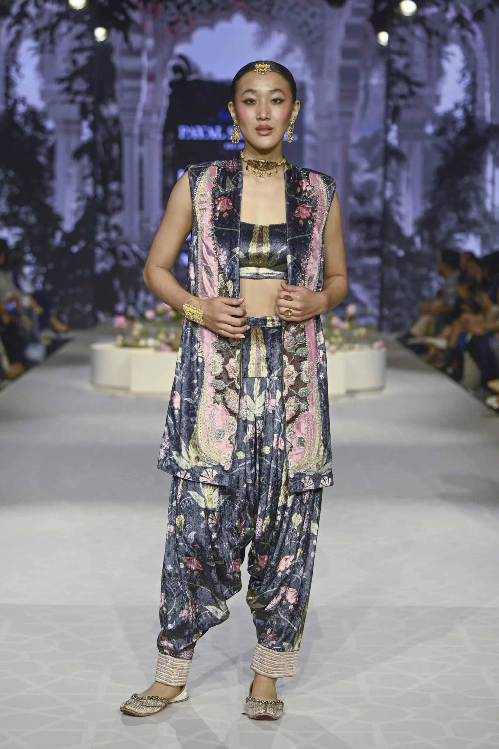 Bushra Black Printed Forest Whisper Embroidered Blazer With Bustier And Embroidered Patiala Salwar