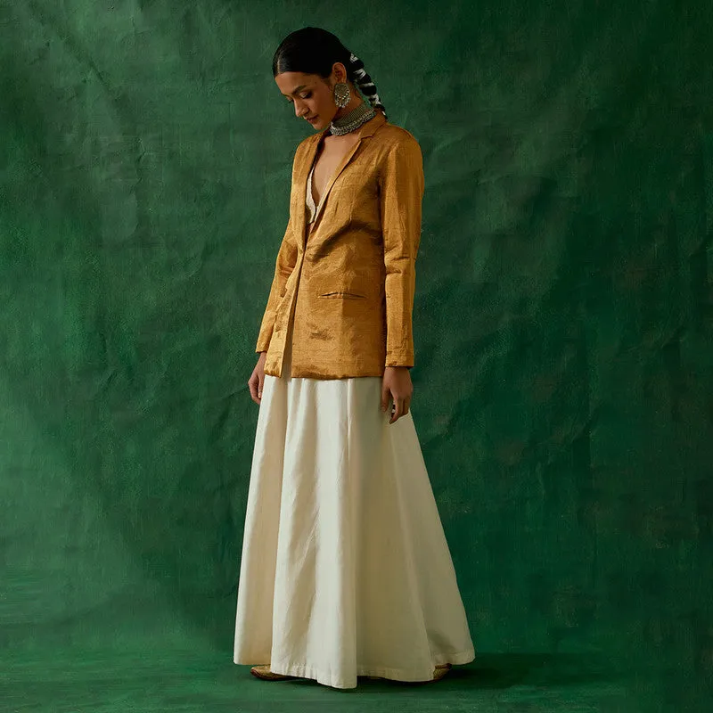 Chanderi Palazzo Set For Women | Top, Palazzo & Jacket | Off White