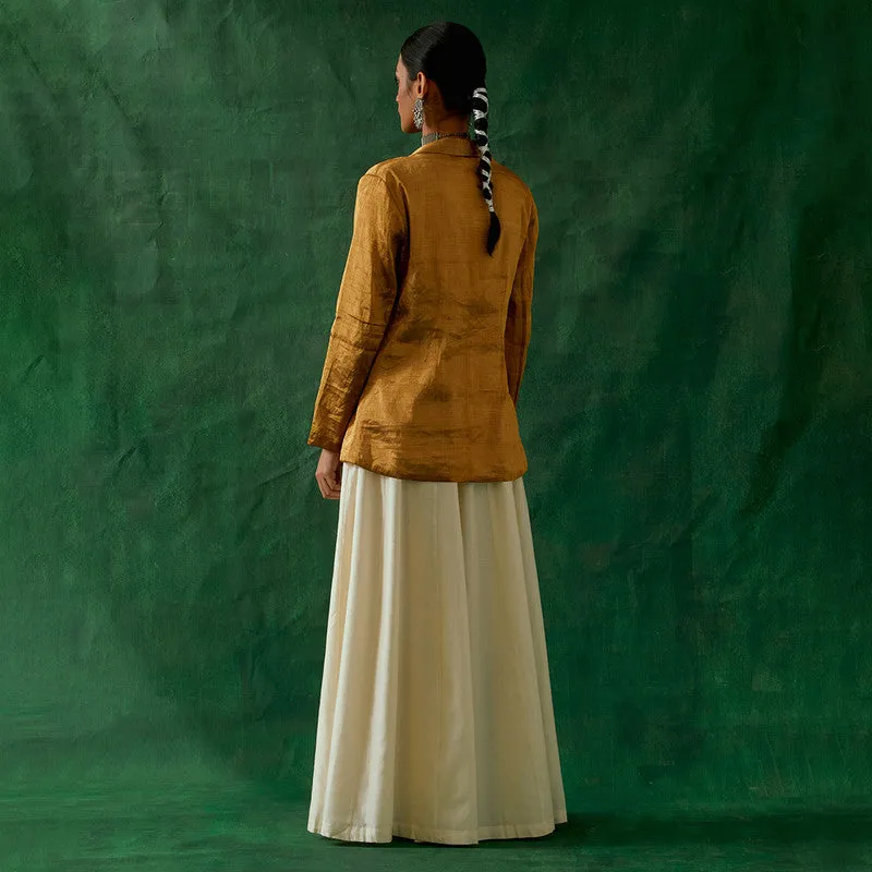 Chanderi Palazzo Set For Women | Top, Palazzo & Jacket | Off White