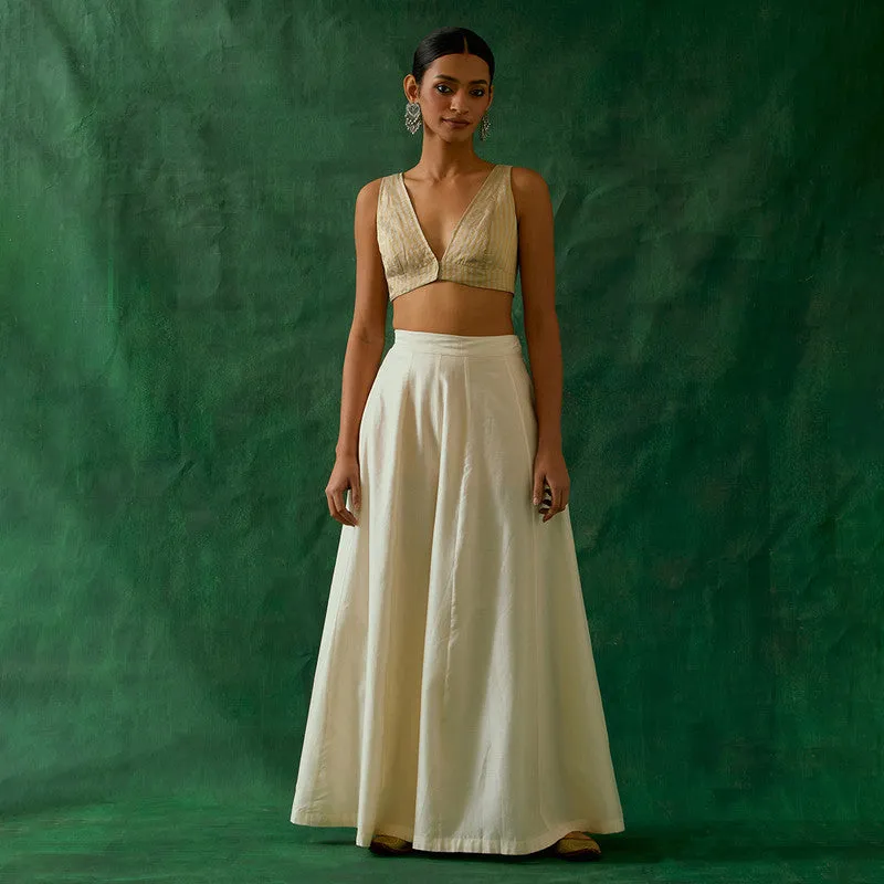 Chanderi Palazzo Set For Women | Top, Palazzo & Jacket | Off White