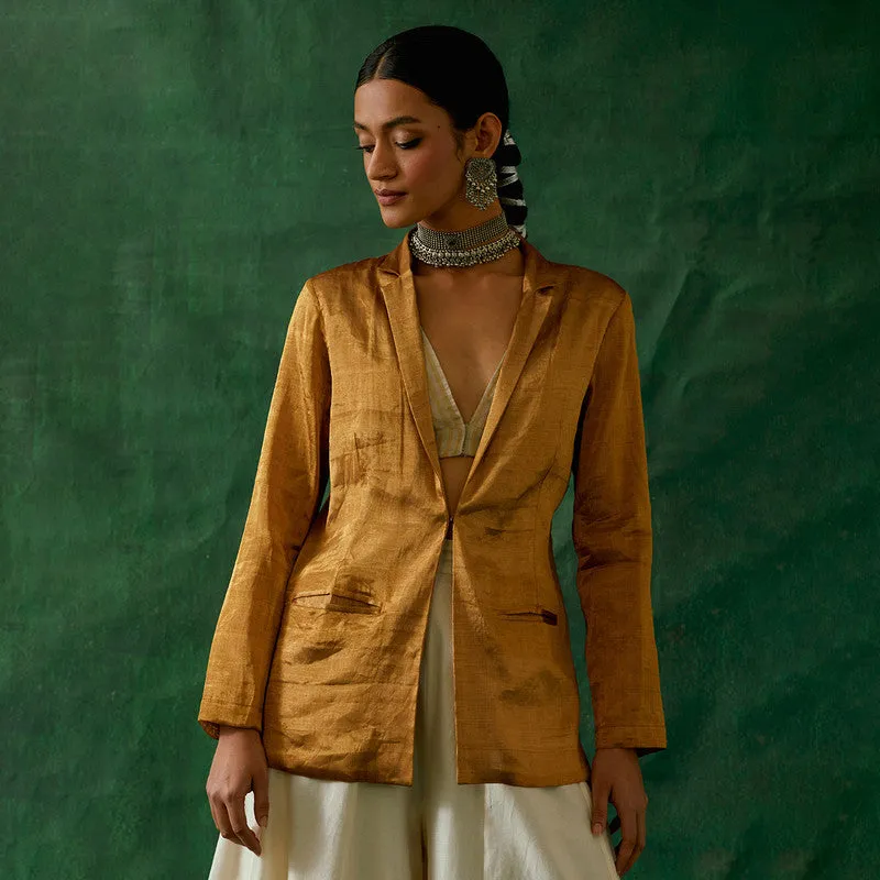 Chanderi Palazzo Set For Women | Top, Palazzo & Jacket | Off White