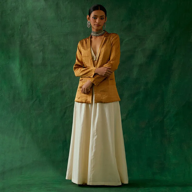 Chanderi Palazzo Set For Women | Top, Palazzo & Jacket | Off White