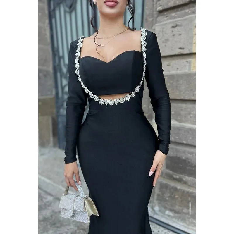 Chic & Modern Long Sleeves Sexy Sweetheat Mermaid Party Prom Dress With Rhinestones