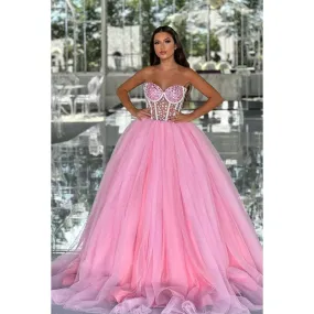 Couture & Ornate Off-Shoudler Sleeveless A-line Tulle Ball Gown Party Prom Dress