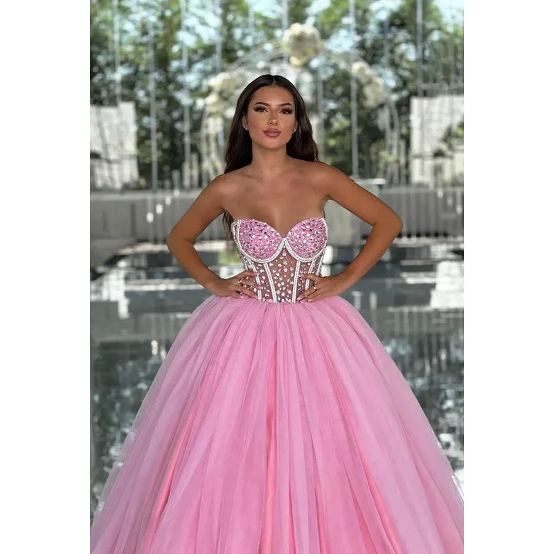 Couture & Ornate Off-Shoudler Sleeveless A-line Tulle Ball Gown Party Prom Dress
