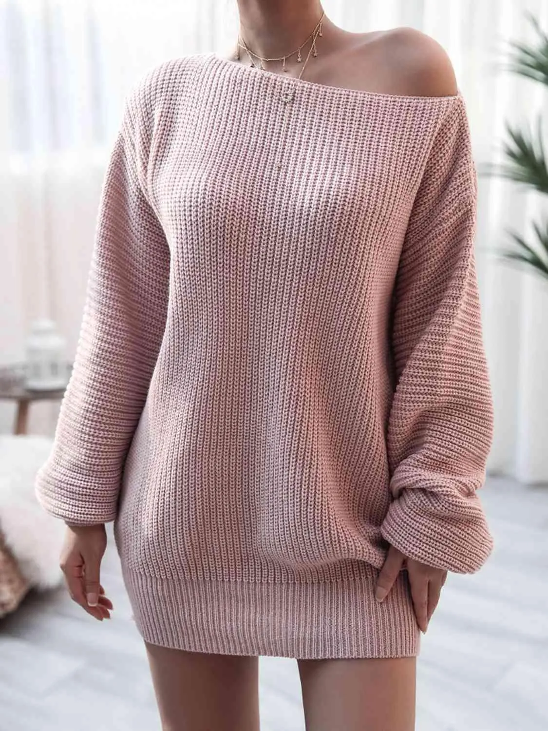 Cozy Fascination Rib-Knit Boat Neck Sweater Dress