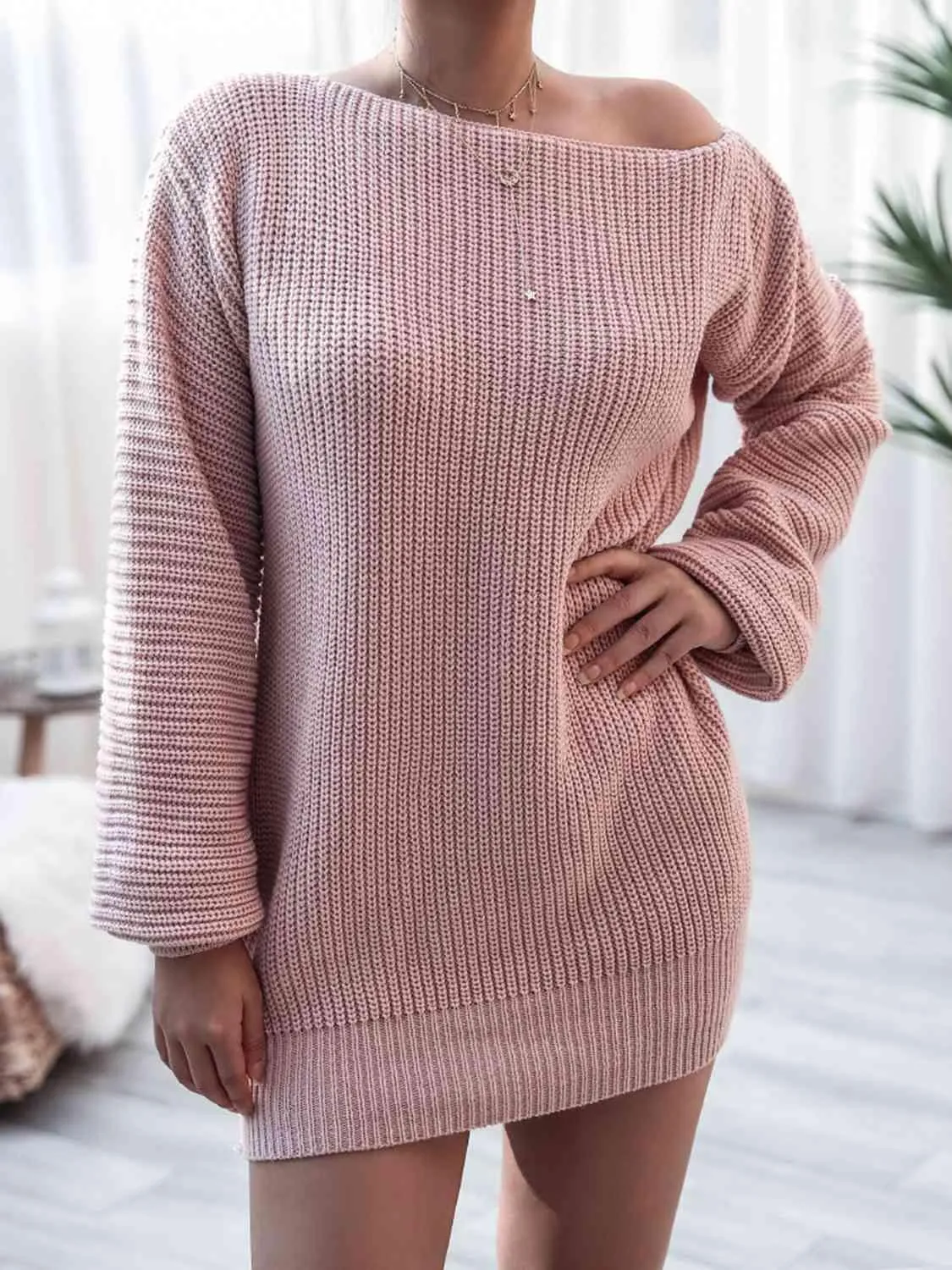 Cozy Fascination Rib-Knit Boat Neck Sweater Dress