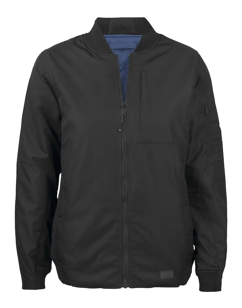 Cutter & Buck Fairchild Ladies Padded Bomber Jacket | Reversible Black to Quilted Blue | XS-2XL