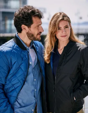 Cutter & Buck Fairchild Ladies Padded Bomber Jacket | Reversible Black to Quilted Blue | XS-2XL
