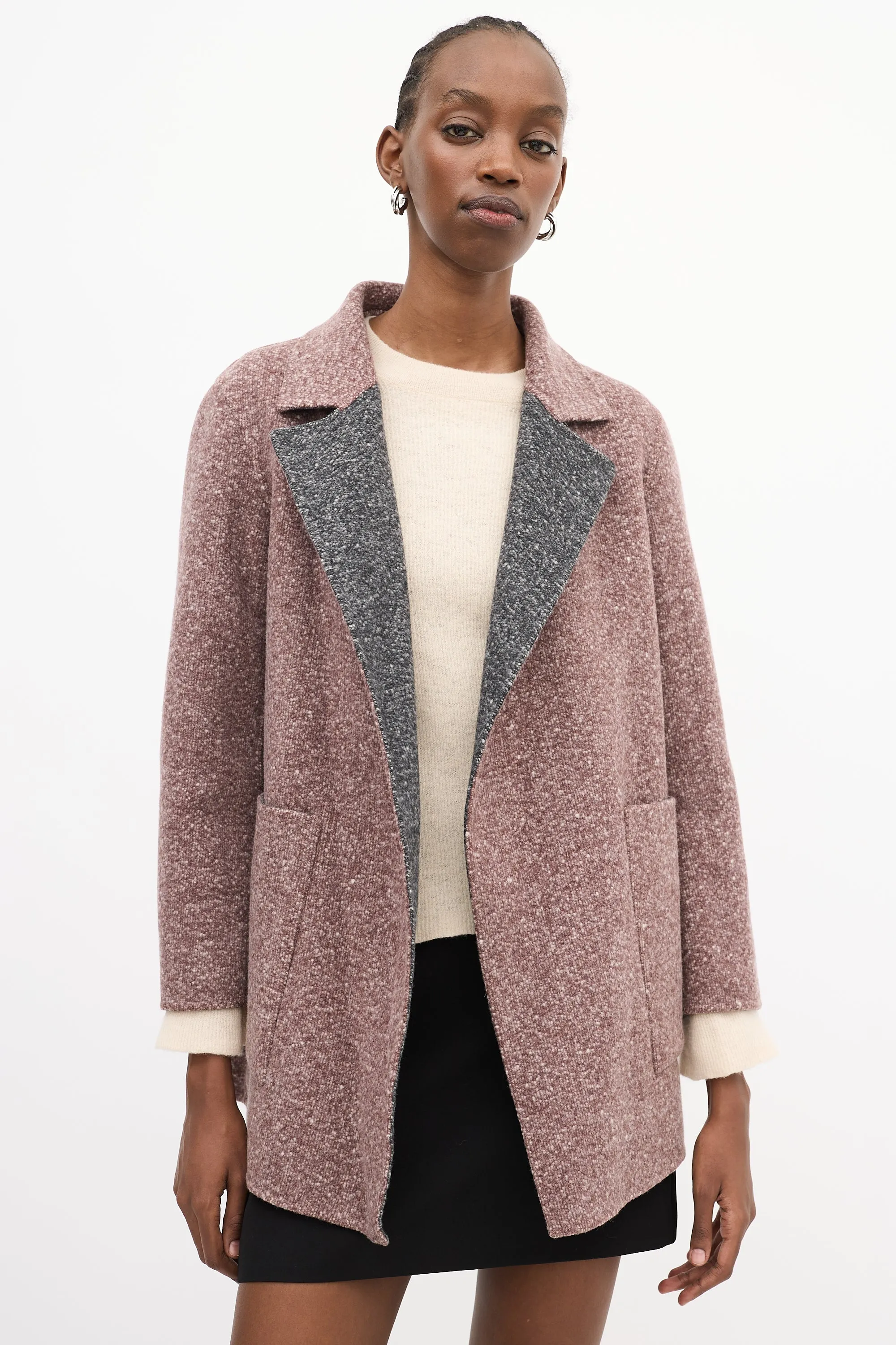 Dark Grey & Purple Wool Clairene Reversible Jacket