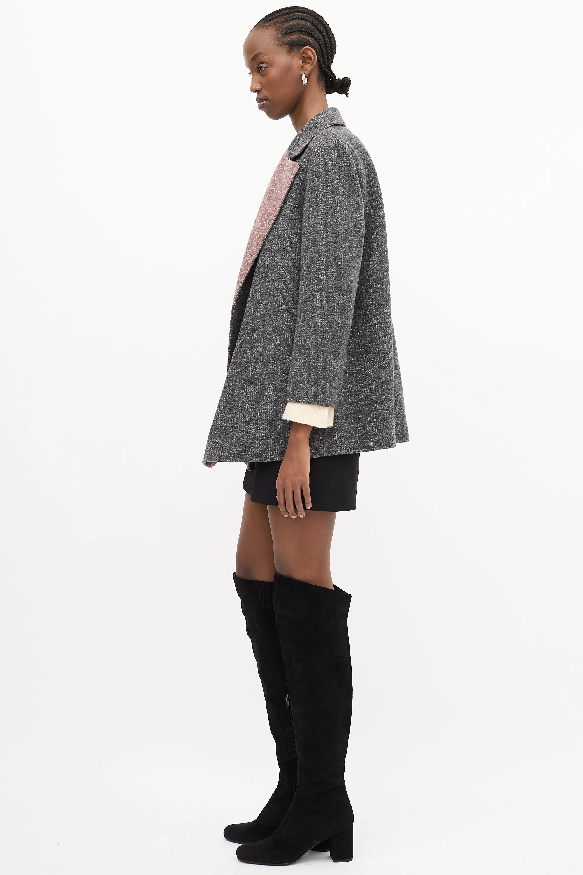 Dark Grey & Purple Wool Clairene Reversible Jacket