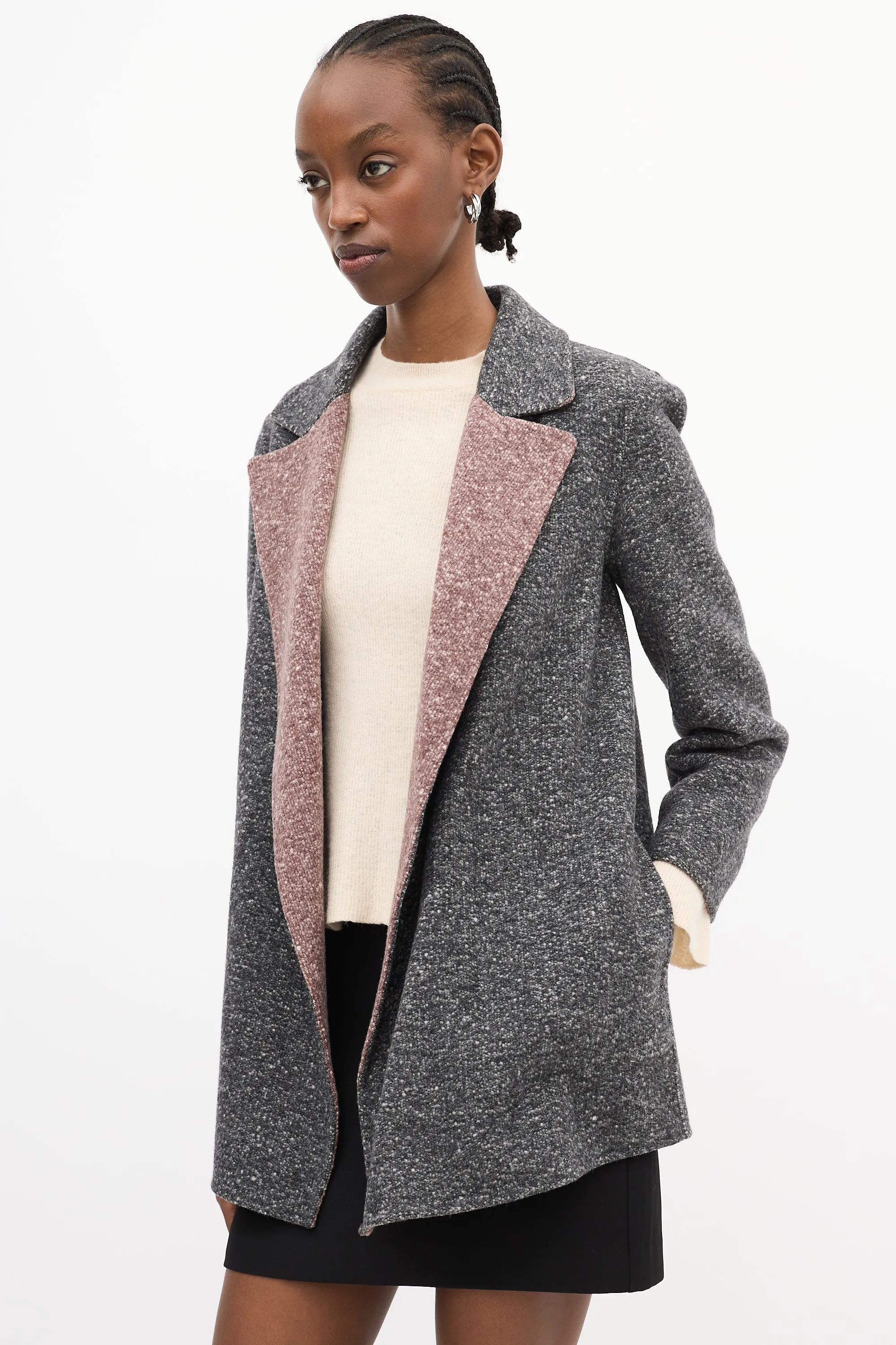 Dark Grey & Purple Wool Clairene Reversible Jacket