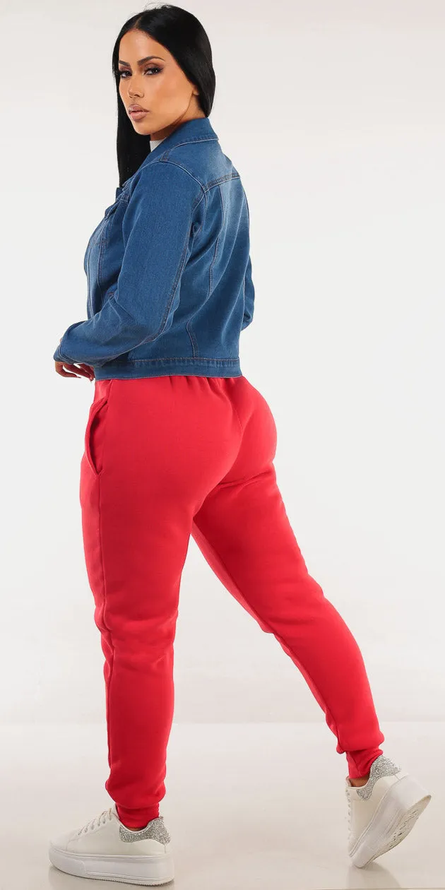 Denim White Fleece Joggers Trio