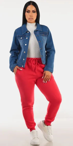 Denim White Fleece Joggers Trio