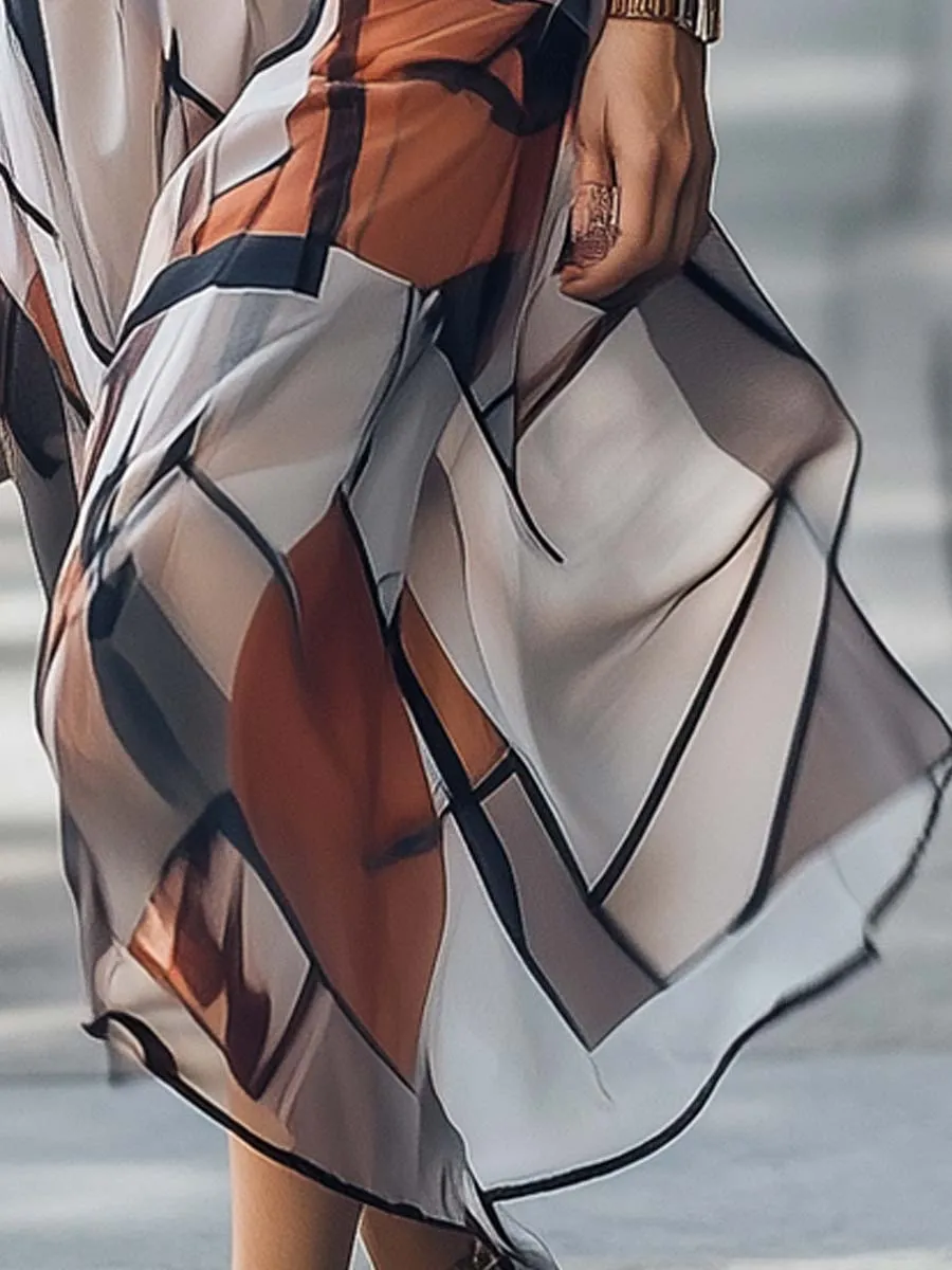 Elegant Geometric Print Chiffon Dress