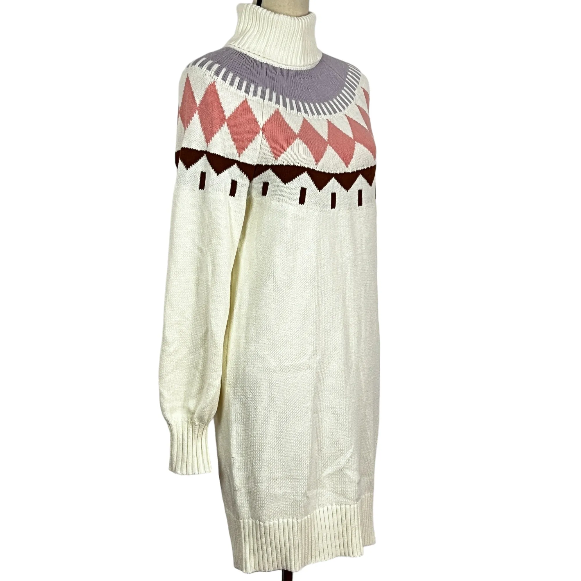 Fair Isle Cotton Wool Knit Turtleneck Sweater Dress Size Small