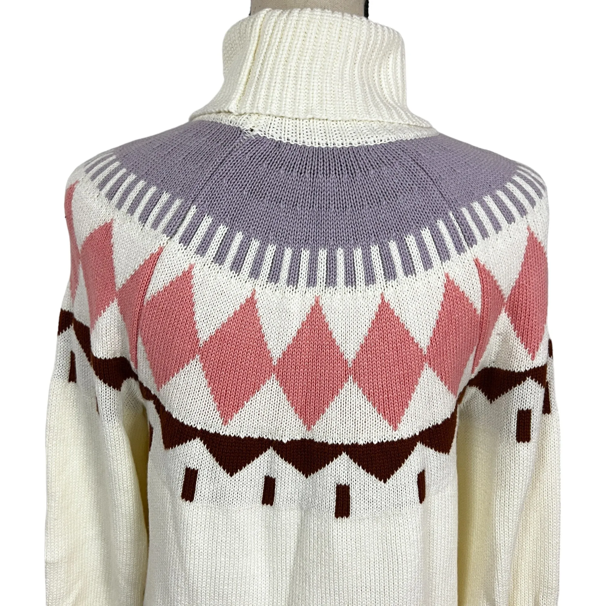 Fair Isle Cotton Wool Knit Turtleneck Sweater Dress Size Small