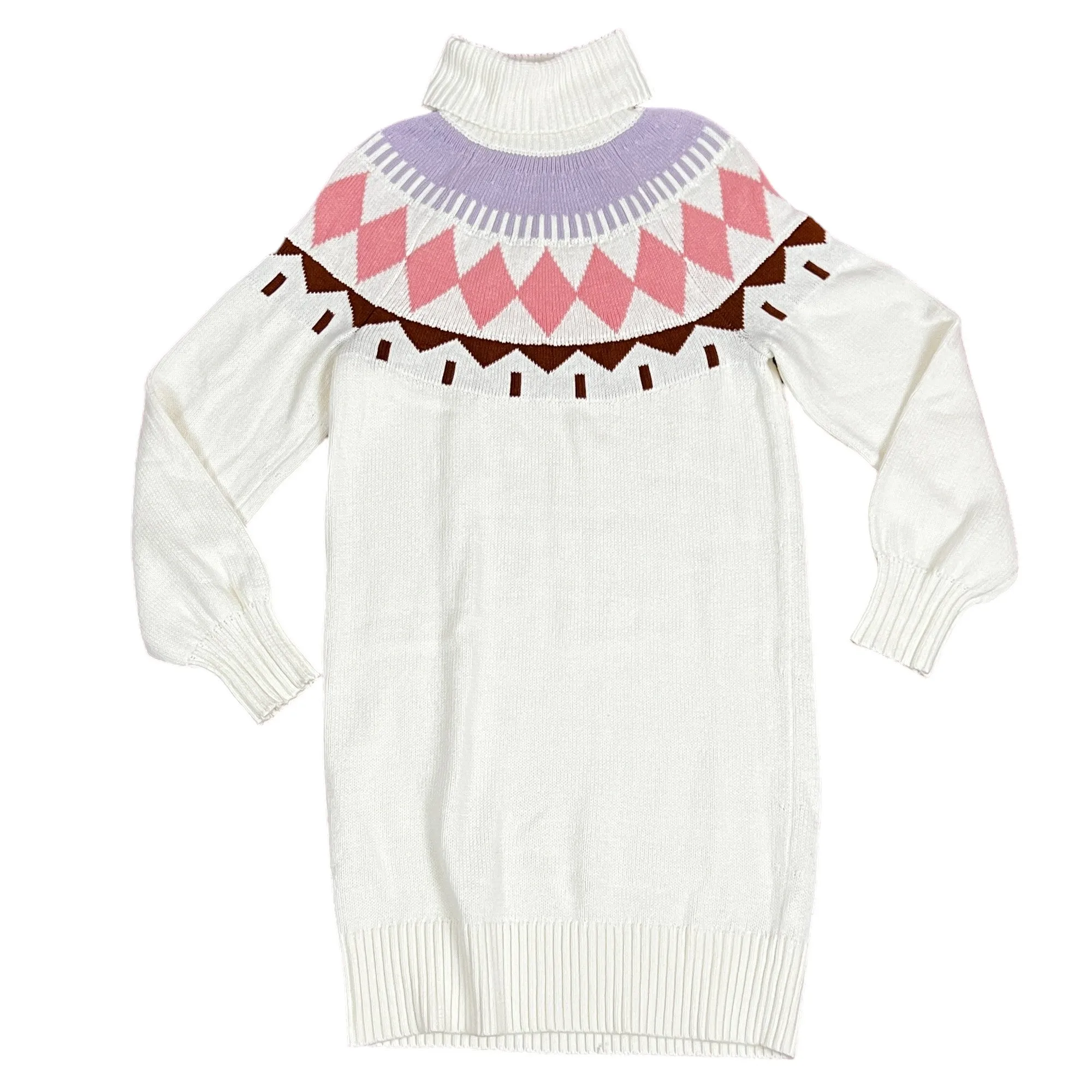 Fair Isle Cotton Wool Knit Turtleneck Sweater Dress Size Small