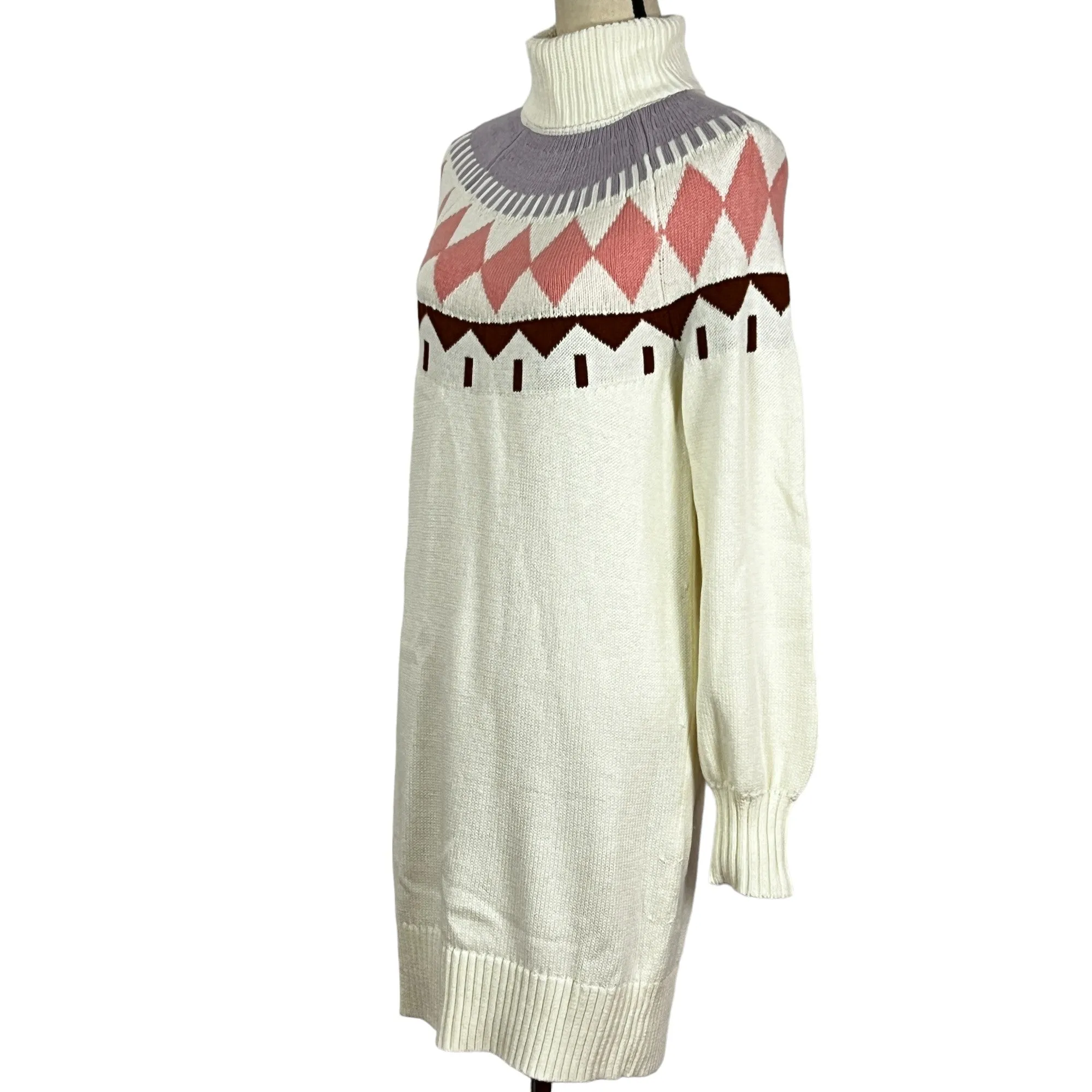 Fair Isle Cotton Wool Knit Turtleneck Sweater Dress Size Small