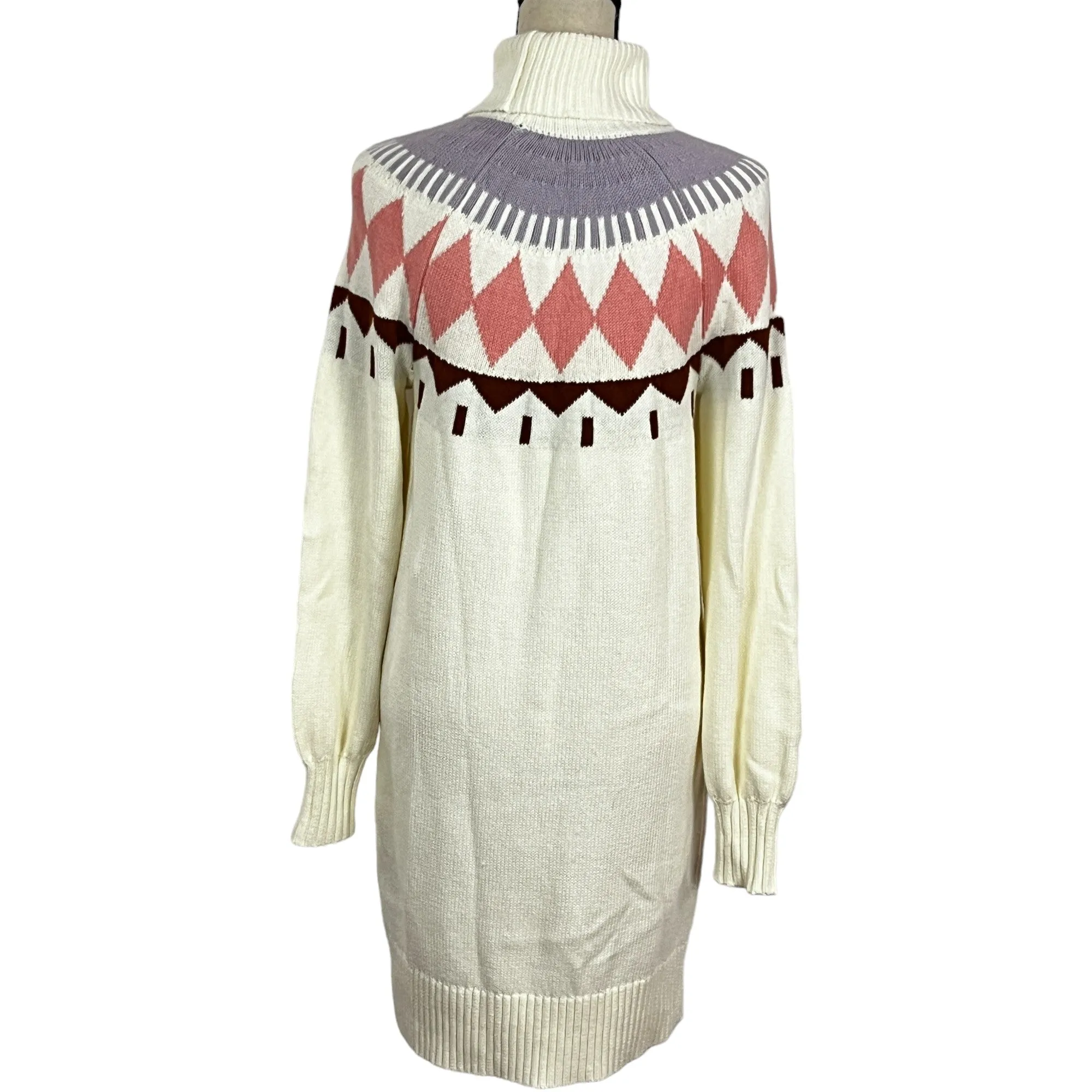 Fair Isle Cotton Wool Knit Turtleneck Sweater Dress Size Small
