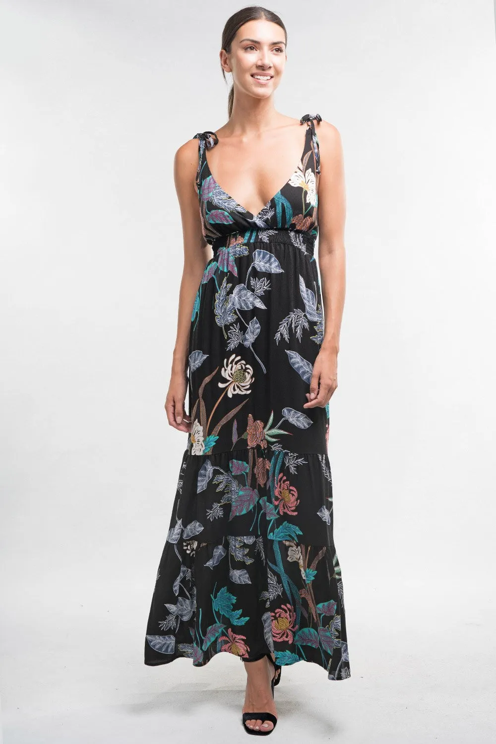 Floral Print Plunge V Neck Maxi Spring Dress