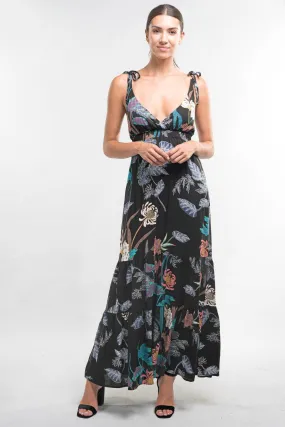 Floral Print Plunge V Neck Maxi Spring Dress