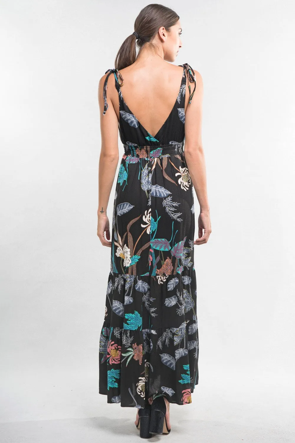 Floral Print Plunge V Neck Maxi Spring Dress