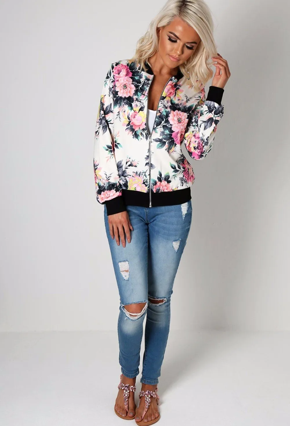 Flower Print Sukajan Bomber Jacket