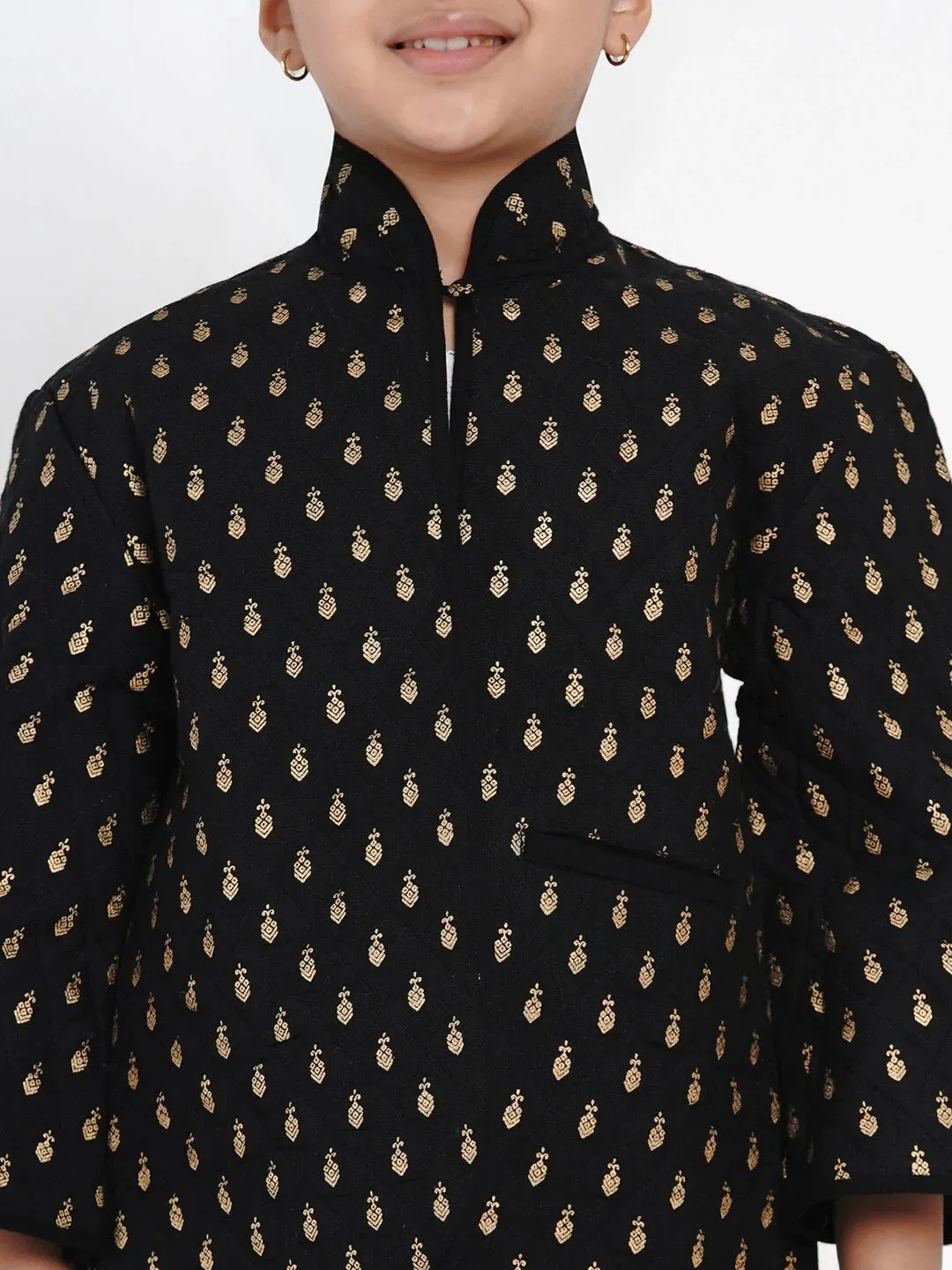 Girls Black & Gold Self Design Tailored Jacket